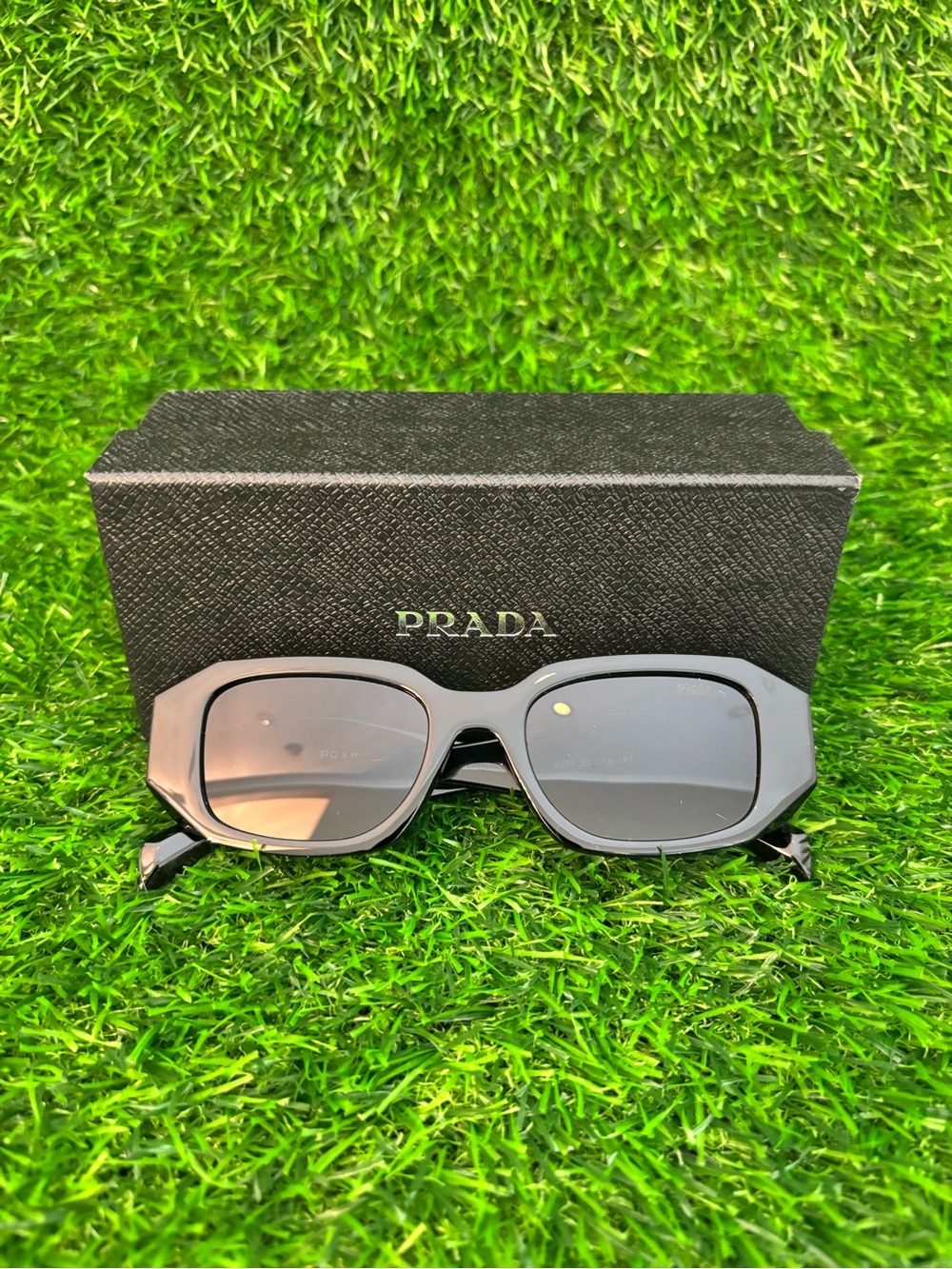 Prada Symbole Black Rectangle Sunglasses Unisex Shades For Men And Women